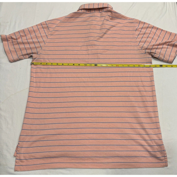 Southern Marsh Peach Polo Shirt Men's Size M Short Sleeve Blue Duck Striped - Picture 6 of 8